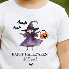 Load image into Gallery viewer, Personalised Halloween T-Shirt, Pumpkin Patch Tee, Custom Trick or Treat Tee, Spooky Tee, Too Cute to Spook, Boo Bag Gift, Girls Halloween Tee
