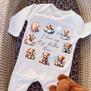 Personalised Baby Sleepsuit Baby Vest, I Love My Mummy Daddy Auntie, Teddy Bear Design, Baby Shower Gift, Custom Teddy Baby Outfit (Copy)