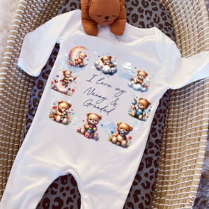 Personalised Baby Sleepsuit Baby Vest, I Love My Mummy Daddy Auntie, Teddy Bear Design, Baby Shower Gift, Custom Teddy Baby Outfit (Copy)