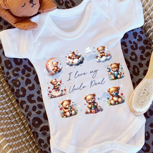 Personalised Baby Sleepsuit Baby Vest, I Love My Mummy Daddy Auntie, Teddy Bear Design, Baby Shower Gift, Custom Teddy Baby Outfit (Copy)
