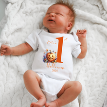 Load image into Gallery viewer, Personalised First Halloween Baby Vest My first Halloween Babygrow Pumpkin Baby&#39;s First Halloween Trick or Treat 1st Halloween Personalised Romper
