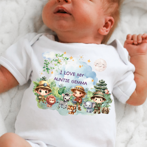 Personalised Baby Sleepsuit Baby Vest, I Love My Mummy Daddy Auntie, Safari Animal Design, Baby Shower Gift, Custom Safari Baby Outfit, Elephants Tigers Lions
