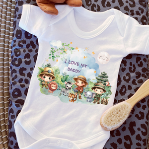 Personalised Baby Sleepsuit Baby Vest, I Love My Mummy Daddy Auntie, Safari Animal Design, Baby Shower Gift, Custom Safari Baby Outfit, Elephants Tigers Lions