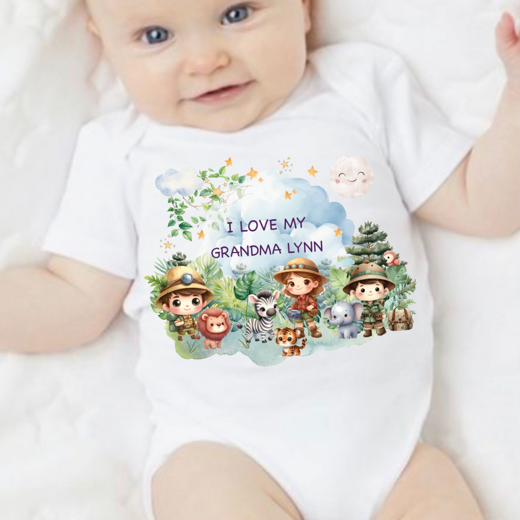 Personalised Baby Sleepsuit Baby Vest, I Love My Mummy Daddy Auntie, Safari Animal Design, Baby Shower Gift, Custom Safari Baby Outfit, Elephants Tigers Lions