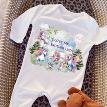 Load image into Gallery viewer, Personalised Baby Sleepsuit Baby Vest, I Love My Mummy Daddy Auntie, Unicorn Design, Baby Shower Gift, Custom Unicorn Baby Outfit
