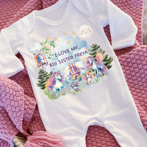 Personalised Baby Sleepsuit Baby Vest, I Love My Mummy Daddy Auntie, Unicorn Design, Baby Shower Gift, Custom Unicorn Baby Outfit