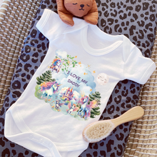 Load image into Gallery viewer, Personalised Baby Sleepsuit Baby Vest, I Love My Mummy Daddy Auntie, Unicorn Design, Baby Shower Gift, Custom Unicorn Baby Outfit
