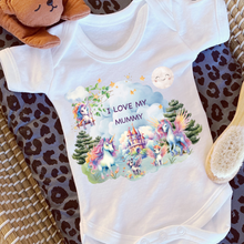 Load image into Gallery viewer, Personalised Baby Sleepsuit Baby Vest, I Love My Mummy Daddy Auntie, Unicorn Design, Baby Shower Gift, Custom Unicorn Baby Outfit
