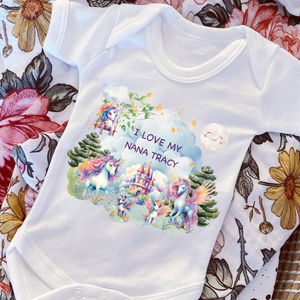 Personalised Baby Sleepsuit Baby Vest, I Love My Mummy Daddy Auntie, Unicorn Design, Baby Shower Gift, Custom Unicorn Baby Outfit