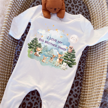 Load image into Gallery viewer, Personalised Baby Sleepsuit Baby Vest, I Love My Mummy Daddy Auntie, Woodland Animal Design, Baby Shower Gift
