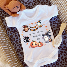 Load image into Gallery viewer, Personalised First Halloween Baby Vest My first Halloween Babygrow Pumpkin Baby&#39;s First Halloween Trick or Treat 1st Halloween Personalised Romper
