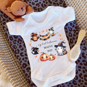 Personalised First Halloween Baby Vest My first Halloween Babygrow Pumpkin Baby's First Halloween Trick or Treat 1st Halloween Personalised Romper