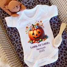 Load image into Gallery viewer, Personalised First Halloween Baby Vest My first Halloween Babygrow Pumpkin Baby&#39;s First Halloween Trick or Treat 1st Halloween Personalised Romper
