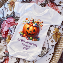 Load image into Gallery viewer, Personalised First Halloween Baby Vest My first Halloween Babygrow Pumpkin Baby&#39;s First Halloween Trick or Treat 1st Halloween Personalised Romper
