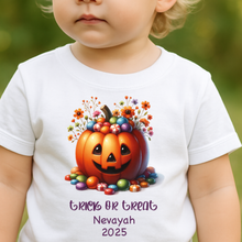Load image into Gallery viewer, Personalised First Halloween Baby Vest My first Halloween Babygrow Pumpkin Baby&#39;s First Halloween Trick or Treat 1st Halloween Personalised Romper
