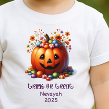 Load image into Gallery viewer, Personalised First Halloween Baby Vest My first Halloween Babygrow Pumpkin Baby&#39;s First Halloween Trick or Treat 1st Halloween Personalised Romper
