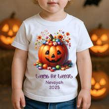 Load image into Gallery viewer, Personalised First Halloween Baby Vest My first Halloween Babygrow Pumpkin Baby&#39;s First Halloween Trick or Treat 1st Halloween Personalised Romper
