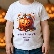 Load image into Gallery viewer, Personalised First Halloween Baby Vest My first Halloween Babygrow Pumpkin Baby&#39;s First Halloween Trick or Treat 1st Halloween Personalised Romper
