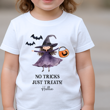 Load image into Gallery viewer, Personalised Halloween T-Shirt, Pumpkin Patch Tee, Custom Trick or Treat Tee, Spooky Tee, Too Cute to Spook, Boo Bag Gift, Girls Halloween Tee
