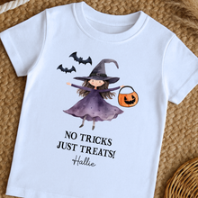 Load image into Gallery viewer, Personalised Halloween T-Shirt, Pumpkin Patch Tee, Custom Trick or Treat Tee, Spooky Tee, Too Cute to Spook, Boo Bag Gift, Girls Halloween Tee
