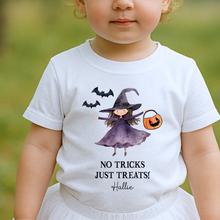 Load image into Gallery viewer, Personalised Halloween T-Shirt, Pumpkin Patch Tee, Custom Trick or Treat Tee, Spooky Tee, Too Cute to Spook, Boo Bag Gift, Girls Halloween Tee
