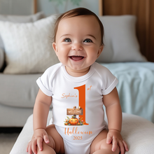 Load image into Gallery viewer, Personalised First Halloween Baby Vest My first Halloween Babygrow Pumpkin Baby&#39;s First Halloween Trick or Treat 1st Halloween Personalised Romper
