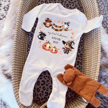 Load image into Gallery viewer, Personalised First Halloween Baby Vest My first Halloween Babygrow Pumpkin Baby&#39;s First Halloween Trick or Treat 1st Halloween Personalised Romper
