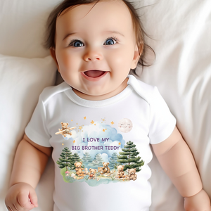 Personalised Baby Sleepsuit Baby Vest, I Love My Mummy Daddy Auntie, Teddy Bear Design, Baby Shower Gift, Custom Teddy Baby Outfit