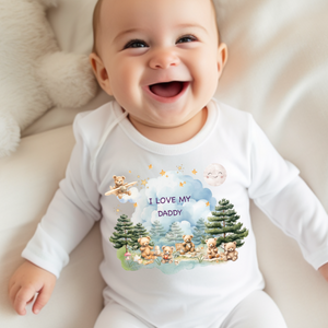 Personalised Baby Sleepsuit Baby Vest, I Love My Mummy Daddy Auntie, Teddy Bear Design, Baby Shower Gift, Custom Teddy Baby Outfit