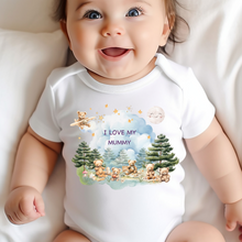 Load image into Gallery viewer, Personalised Baby Sleepsuit Baby Vest, I Love My Mummy Daddy Auntie, Teddy Bear Design, Baby Shower Gift, Custom Teddy Baby Outfit
