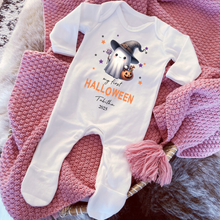 Load image into Gallery viewer, Personalised First Halloween Baby Vest My first Halloween Babygrow Pumpkin Baby&#39;s First Halloween Trick or Treat 1st Halloween Personalised Romper
