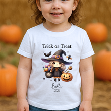 Load image into Gallery viewer, Personalised Halloween T-Shirt, Pumpkin Patch Tee, Custom Trick or Treat Tee, Spooky Tee, Too Cute to Spook, Boo Bag Gift, Girls Halloween Tee
