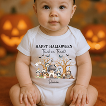 Load image into Gallery viewer, Personalised First Halloween Baby Vest My first Halloween Babygrow Pumpkin Baby&#39;s First Halloween Trick or Treat 1st Halloween Personalised Romper
