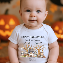 Load image into Gallery viewer, Personalised First Halloween Baby Vest My first Halloween Babygrow Pumpkin Baby&#39;s First Halloween Trick or Treat 1st Halloween Personalised Romper
