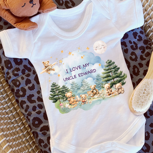 Personalised Baby Sleepsuit Baby Vest, I Love My Mummy Daddy Auntie, Teddy Bear Design, Baby Shower Gift, Custom Teddy Baby Outfit