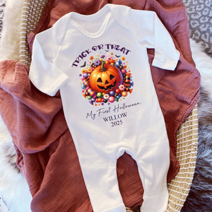 Personalised First Halloween Baby Vest My first Halloween Babygrow Pumpkin Baby's First Halloween Trick or Treat 1st Halloween Personalised Romper