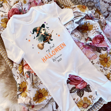 Load image into Gallery viewer, Personalised First Halloween Baby Vest My first Halloween Babygrow Pumpkin Baby&#39;s First Halloween Trick or Treat 1st Halloween Personalised Romper
