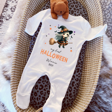 Load image into Gallery viewer, Personalised First Halloween Baby Vest My first Halloween Babygrow Pumpkin Baby&#39;s First Halloween Trick or Treat 1st Halloween Personalised Romper
