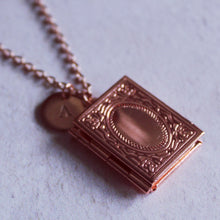 Load image into Gallery viewer, Rose gold locket necklace, picture necklace, photo keepsake necklace, book custom locket, personalised locket, Fairytale lovers, Book Lover
