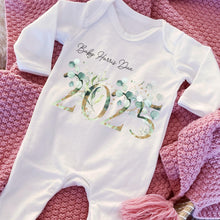 Load image into Gallery viewer, Baby Due 2025 Babygrow, Baby Coming 2025 Sleepsuit, baby girl hospital coming home outfit, Newborn Pregnancy Announcement Vest, New Mum Gift
