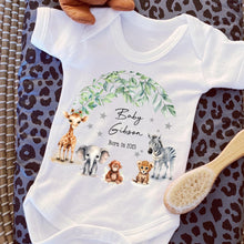 Load image into Gallery viewer, Born in 2025 Baby Grow, Personalised Sleepsuit, Born in 2025 gift, Personalised baby vest, Safari baby gift, Going home outfit Baby keepsake
