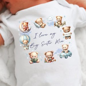 I Love My Brother Baby Vest, Personalised Sibling Bodysuit, Babygrow, Newborn Pregnancy Announcement, Going to be a Big Brother Announcement