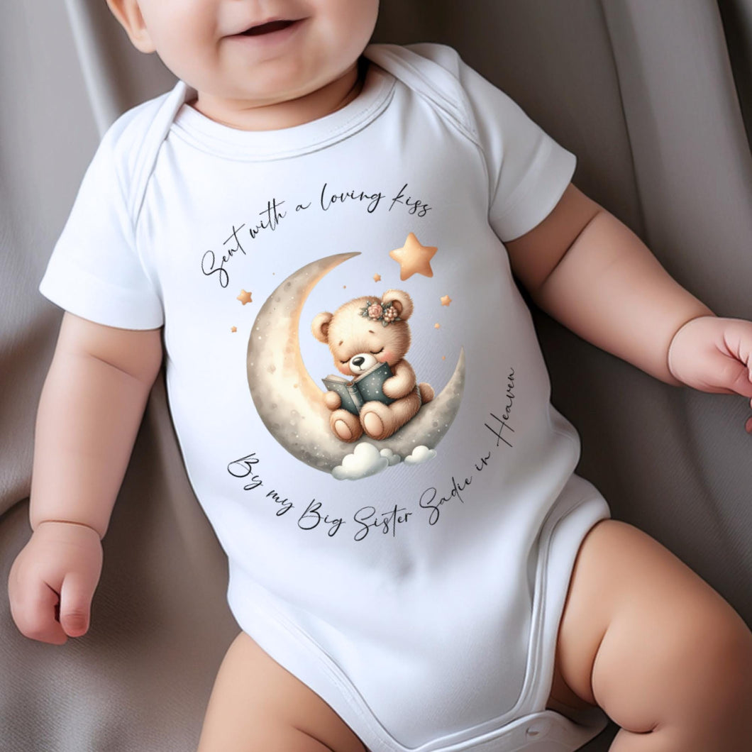 Sent With A Kiss From My Big Sister In Heaven, Brother baby loss, Sibling Memorial, Baby Funeral Outfit, Miracle Baby, Rainbow Baby vest