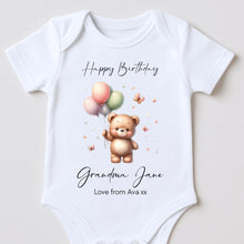 Load image into Gallery viewer, Happy Birthday Grandma Babygrow, 1st Birthday as My Granny, Grandparent Birthday Gift, Nana Birthday, Nan Birthday, Sleepsuit Vest Bodysuit
