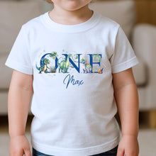 Load image into Gallery viewer, Kid&#39;s Birthday T-shirt, Birthday Keepsake T-shirt, kids Birthday Gift, 1st Birthday T-shirt, Dino t-shirt, Dinosaur first birthday toddler
