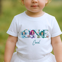 Load image into Gallery viewer, Mermaid ONE Birthday T-Shirt, first Birthday Outfit for Girl, Custom Name Baby Top, 1st Birthday Shirt Toddler, Under the Sea Mermaid Theme
