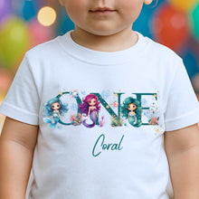 Load image into Gallery viewer, Mermaid ONE Birthday T-Shirt, first Birthday Outfit for Girl, Custom Name Baby Top, 1st Birthday Shirt Toddler, Under the Sea Mermaid Theme
