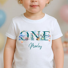 Load image into Gallery viewer, Under The Sea ONE Birthday T-Shirt, first Birthday Outfit for Kids, Custom Name Baby Top, 1st Birthday Shirt Toddler, Ocean Theme Party Tee

