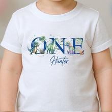 Load image into Gallery viewer, Kid&#39;s Birthday T-shirt, Birthday Keepsake T-shirt, kids Birthday Gift, 1st Birthday T-shirt, Dino t-shirt, Dinosaur first birthday toddler
