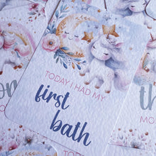 Load image into Gallery viewer, baby milestone cards, cute unicorns, pretty milestone cards, pregnancy cards her, baby shower gift, baby girl, new baby gift, unicorn cards
